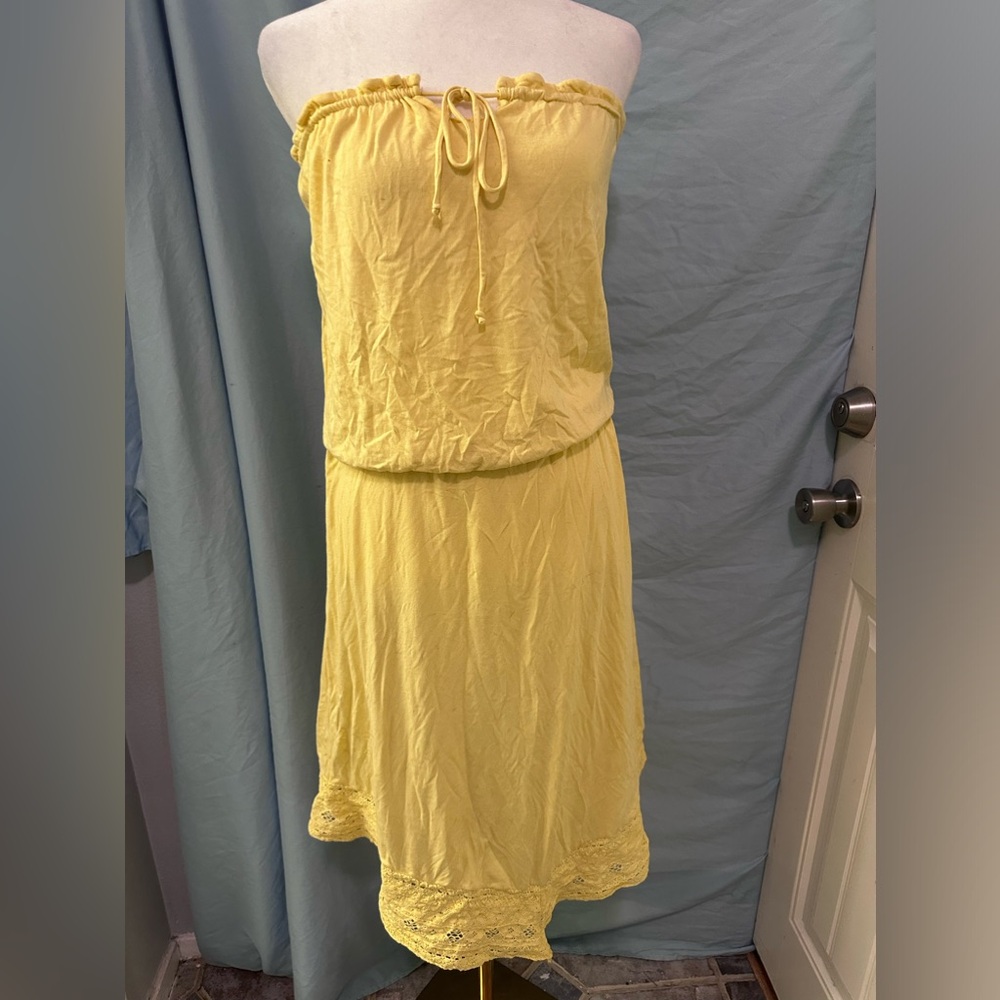 ELLA MOSS Yellow Tube Top Midi Dress Stretchy Crochet Trim Elastic Waist NWT XS